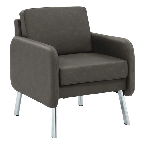 OSP Home Furnishings Lounge Chair with Faux Leather Upholstery and Chrome Legs for Reception or Waiting Areas Chair Smoke SL5601-P52