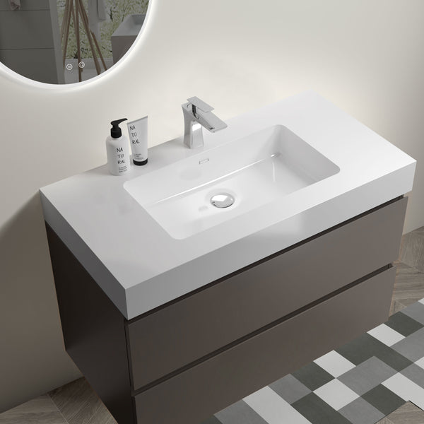 English Elm Alice 36" Gray Wall-Mounted Bathroom Vanity With Pre-Assembled Sink, Stylish Storage & Minimalist Design W1865S00006