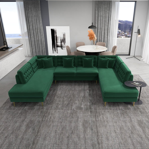 English Elm Brooke Velvet U-shaped Sectional Sofa with Block Legs for Spacious Living Rooms B183S00064