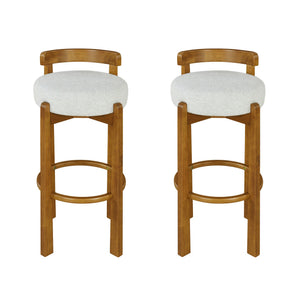 English Elm Christopher Knight Home® - Elise Elegant Wooden Low Back Barstool Set of 2 with Padded Fabric Seats, Compact Durable Design Ivory,Walnut N775P277433I