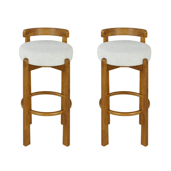 English Elm Christopher Knight Home® - Elise Elegant Wooden Low Back Barstool Set of 2 with Padded Fabric Seats, Compact Durable Design Ivory,Walnut N775P277433I