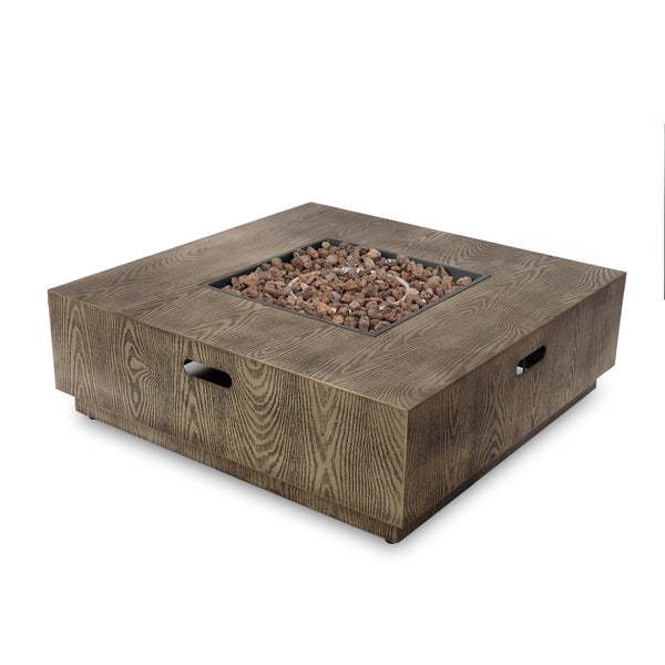 English Elm Christopher Knight Home® - WELLINGTON Square Iron Wood-Pattern Fire Pit 50,000 BTU Outdoor Tank-Ready 42.25" Rustic Patio Warmth 69676.00WPBRN-50K