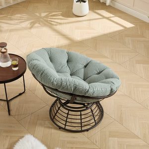 English Elm Comfortable Rattan Papasan Swivel Chair Overstuffed Corduroy Cushion Indoor Outdoor Lounge W640P443557
