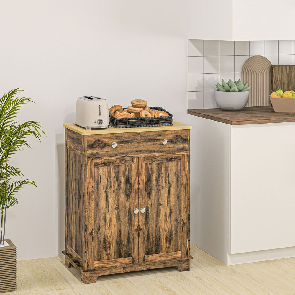 English Elm Homcom Rustic Brown Sideboard Rubberwood Top Buffet with Drawers Adjustable Shelf W2225P229311