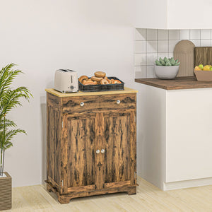 English Elm Homcom Rustic Brown Sideboard Rubberwood Top Buffet with Drawers Adjustable Shelf W2225P229311