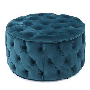 English Elm Christopher Knight Home® - OTTOMAN Velvet Tufted Diamond Stitch Cocktail Seat — Modern Glam Round Pouf, Durable Polyester Finish Teal 59313.00DTE