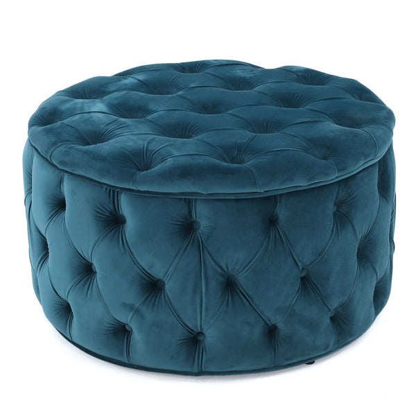 English Elm Christopher Knight Home® - OTTOMAN Velvet Tufted Diamond Stitch Cocktail Seat — Modern Glam Round Pouf, Durable Polyester Finish Teal 59313.00DTE