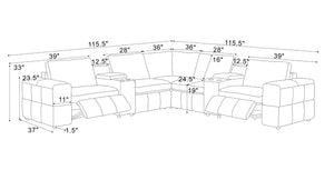 English Elm Premium Leather Match Sectional with Dual Recliners Cup Holders and Storage Console Olive Green B2748S00159