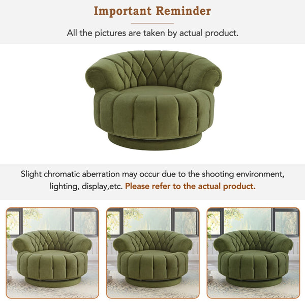 English Elm Swivel Barrel Accent Chair Chenille Tufted Round Club Seat for Living Room Lounge Green N719S002280F