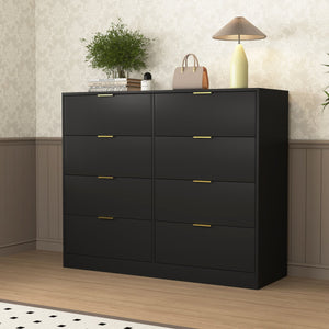 English Elm 8 Dresser with 8 Drawers Tall Chest for Bedroom — Spacious, Sturdy Particleboard Storage, Anti-Tip Design and Smooth Glides Black W409P307592
