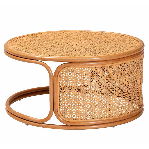 English Elm Bohemian Round Rattan Coffee Table Woven Honey Finish Organic Living Room Accent B2750P467749