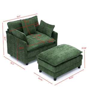 English Elm 39.4" Chenille Club Chair with Ottoman Solid Wood Frame Contemporary Living Room Seat Green W3244P427726