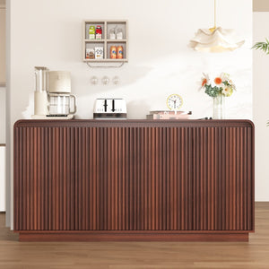 English Elm Black Fluted Wave Door Media Console with Built-in Power Outlet and Adjustable Shelving Walnut W409P452058