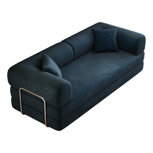 English Elm 78.8" Compression Sofa Convertible Floor Bed with Corduroy Fabric, No-Assembly Modular Futon, Supportive Backrest and Armrests Blue W2824P373438