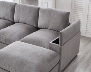 English Elm 122"l Corduroy Sectional with Dual Ottomans Modular U-shape Sofa for Modern Living Gray W1669S00044