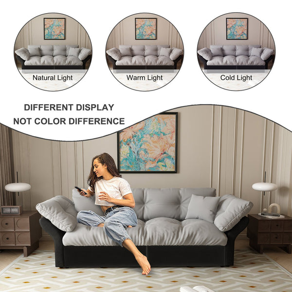 English Elm 74.8" Queen Pull Out Sofa Bed - 3-In-1 Convertible Velvet Sleeper With Pillows For Modern Living Spaces W1885S00129