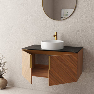 English Elm Arai 36" Modern Wall-Mounted Bathroom Vanity With Sink, Stylish Brown Oak Storage & Soft-Close Doors W2615S00356