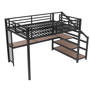 English Elm Queen Loft Bed With Desk, Storage Stairs, Led Lights & Usb Ports – Perfect For Modern Living Spaces! W1580S00477-GIGA