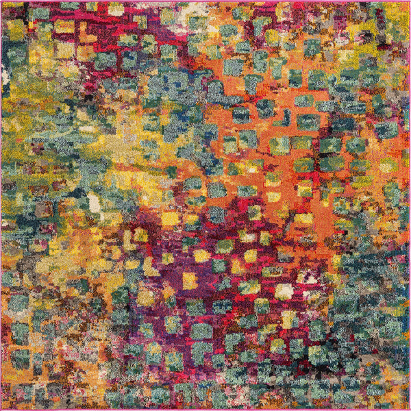 Unique Loom Jardin Ivy Machine Made Abstract Rug Multi, Cream/Light Blue/Navy Blue/Gray/Gold/Green/Burgundy/Orange/Purple/Violet/Pink 5' 4" x 6' 1"