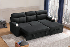 English Elm Kael Microfiber Sleeper Sectional with Chaise Storage Arms and Pull Out Guest Bed B2749S00364