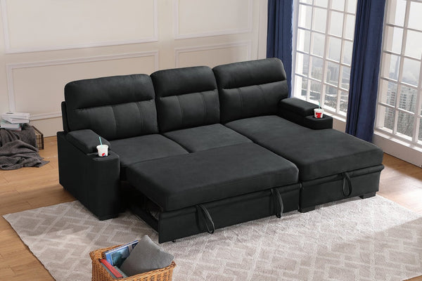 English Elm Kael Microfiber Sleeper Sectional with Chaise Storage Arms and Pull Out Guest Bed B2749S00364