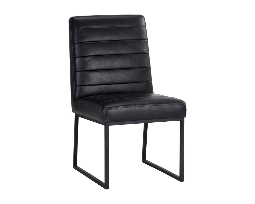 Sunpan Spyros Modern Dining Chair Set of 2 - Sleek Black Powder Coated Steel Frame with Faux Leather Elegance Coal Black