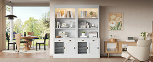 English Elm 83.4"Tall White Bookshelf Suite With Led Lighting, Sliding Doors & Drawers For Stylish Storage Solutions N751S059620K
