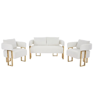 English Elm TS Modern decorative chair with teddy fleece upholstery, ergonomic sponge cushion and gold legs for luxe comfort and style White+Gold W2311P364620