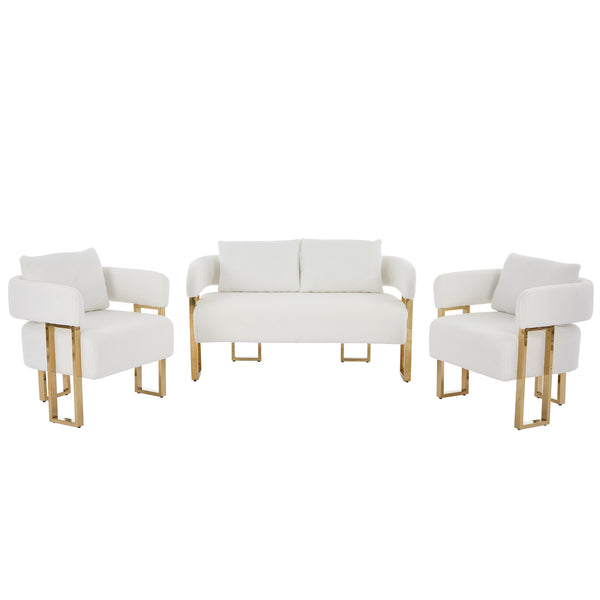 English Elm TS Modern decorative chair with teddy fleece upholstery, ergonomic sponge cushion and gold legs for luxe comfort and style White+Gold W2311P364620