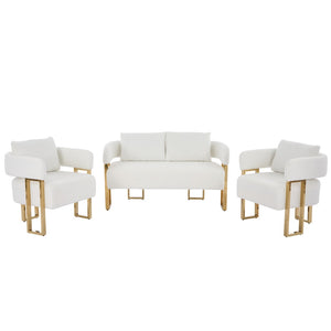 English Elm Ts Velvet Accent Chair with Gold Metal Legs Glam Art Deco Style for Living Room White+Gold W2311S00004
