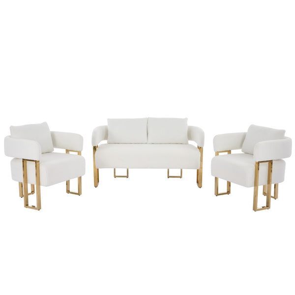 English Elm Ts Velvet Accent Chair with Gold Metal Legs Glam Art Deco Style for Living Room White+Gold W2311S00004