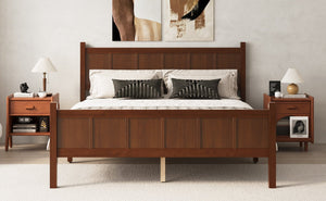 English Elm Queen Platform Bed Shaker Farmhouse Style with Vertical Slat Headboard and Wood Grain Finish Dark Walnut N733P422480P