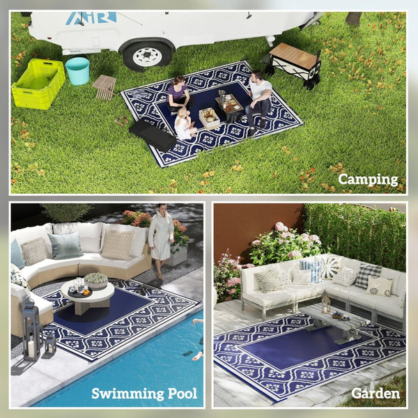 English Elm Patio Reversible Polypropylene Flatweave Rug Foldable Geometric Black White Outdoor Mat T3971P421332