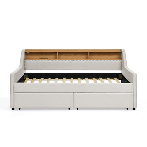 English Elm Twin Size Upholstered Sofa Bed With Led Lighting, Wireless Charging & Storage Drawers In Beige W1413S00056-GIGA