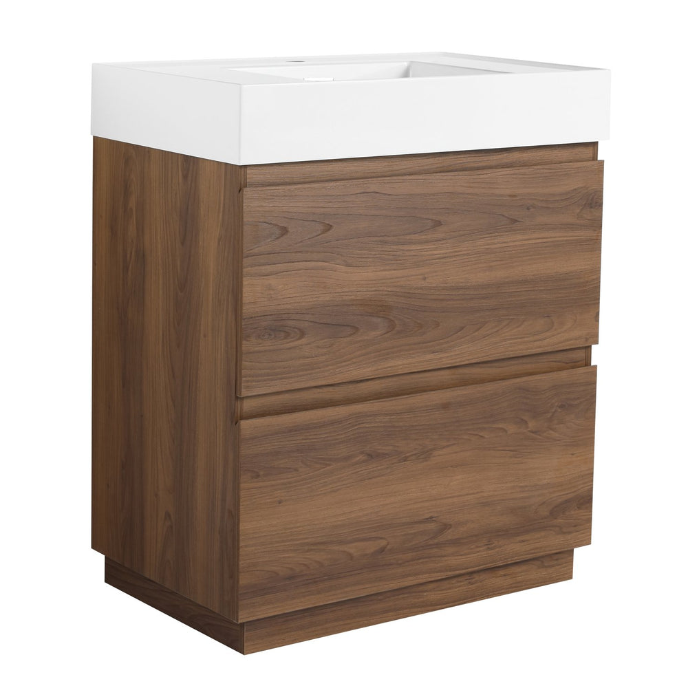 English Elm 30" Modern Bathroom Vanity With Undermount Sink, Double Drawer Storage & Waterproof Finish In Brown W1972S00007