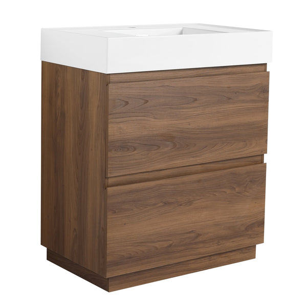 English Elm 30" Modern Bathroom Vanity With Undermount Sink, Double Drawer Storage & Waterproof Finish In Brown W1972S00007