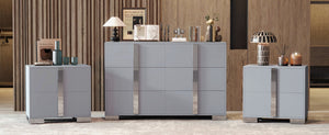 English Elm 3-Pieces Mirrored 6-Drawer Dresser and Two Nightstands with Sleek Metal Legs for Modern Living Gray 54.25 L x 20.75 W x 8.5 H N733S307938G