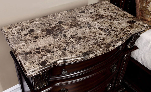 English Elm Formal Traditional Nightstand with Genuine Marble Top, 3 Drawers, Brown Cherry Wood, Felt-Lined Topочный B011P251255