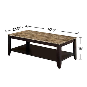 English Elm 3-Piece Cappuccino Faux Marble Coffee Table Set – Elegant Design For Modern Living Rooms, Easy Care B016P370561
