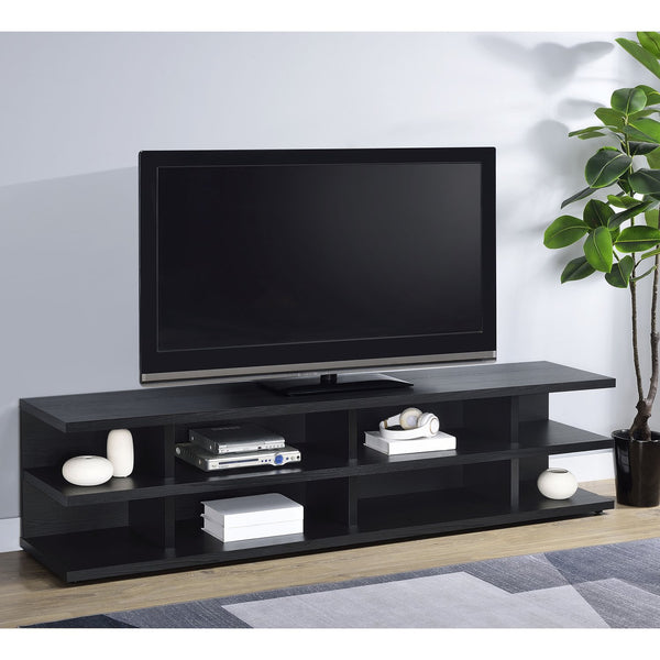 English Elm Starnes 78-inch 2-tier TV Stand with Cord Management Open Shelves Modern Engineered Wood Design Black B062P375411