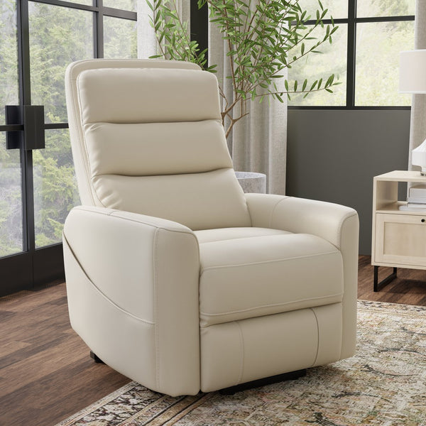 English Elm Faux Power Lift Chair with Premium Faux Leather, USB Charging, Side Pockets & Quiet Motor Recline Off White B339P409531