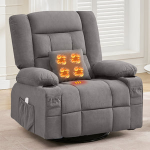 English Elm Kneading Massage Rocker Recliner with 4‑Point 3D Kneading, Heat, USB Port, Cup Holders & Swivel Comfort Grey W1521P390945