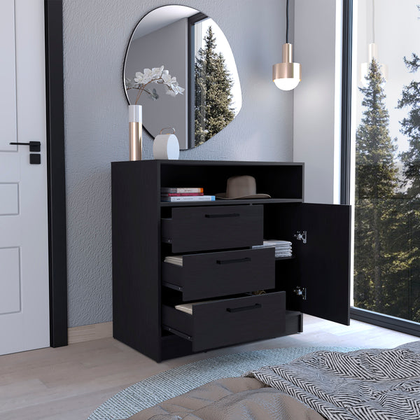 English Elm Omaha Dresser Compact Multi-Storage Unit with 3 Spacious Drawers, Cabinet & Modern Pull Handles Black 38 L x 25 W x 4 H B200S00382