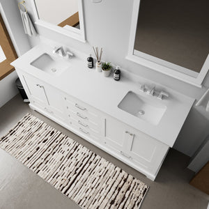 English Elm White Double Bath Vanity 80 in W x 22 in D with White Quartz Counter, Soft-Close Drawers, Mirrors B2731S00815