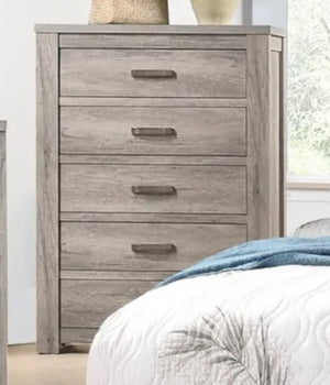 English Elm Bedroom Rustic Light Grey 5-Drawer Chest of Drawers — Compact Pine Storage Cabinet, Simple Stylish Design B011P236771
