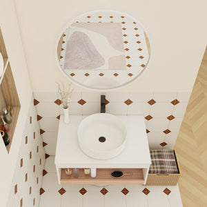 English Elm 30" Floating Wall Mount Bathroom Vanity Open Shelf Ceramic Vessel Sink Modern White W3450S00056