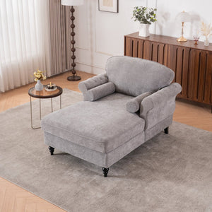 English Elm [new] Chenille Upholstered Chaise Lounge Sleeper Chair with Pocketed Spring Cushions W2363S00086