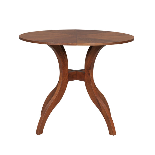 English Elm Walnut Round Dining Table 39.4" — Elegant Pedestal Base, Fluted Carvings, Durable Plywood-Rubberwood Build N842P315206D