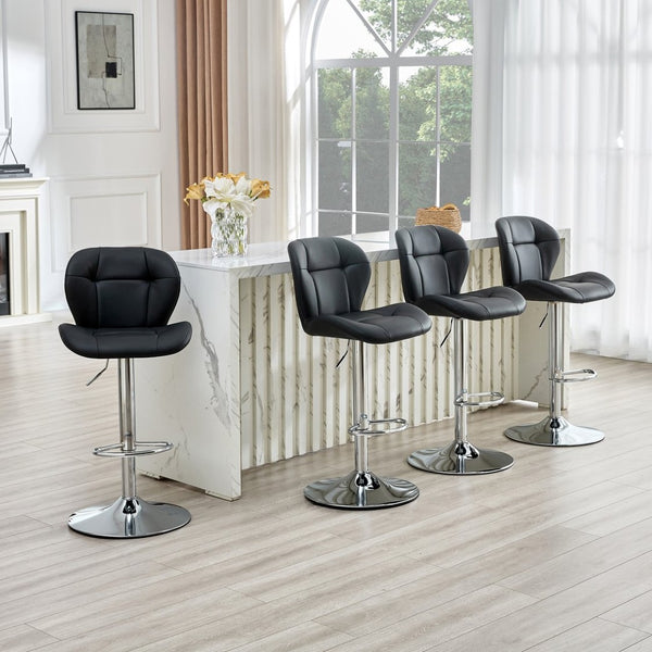 English Elm Set of 2 Adjustable Tufted Pu Barstools with Chrome Base for Kitchen or Pub W3875P382613