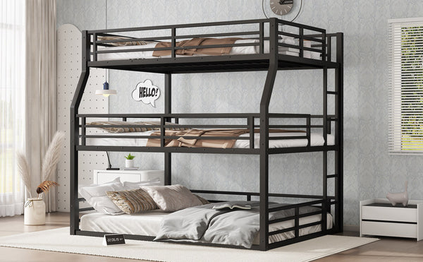 English Elm Full/Full Xl Over Queen Metal Triple Bunk Bed With Safety Guardrails – Heavy-Duty, Noise-Reducing Design W1580S00175